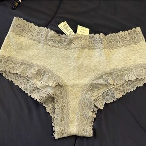 PINK Victoria's Secret Gray ribbed cotton lace trim